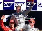 Михаэль Шумахер, Мика Хаккинен и Дэвид Култхард на подиуме в Гран При США 2001 года