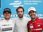 Нельсон Пике, Жан-Эрик Вернь и Лукас ди Грасси после квалификации в Москве
