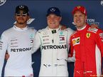Льюис Хэмилтон, Валттери Боттас и Себастьян Феттель