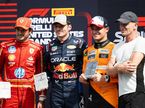 Карлос Сайнс, Макс Ферстаппен и Ландо Норрис в компании с легендарным Стингом на Гран При США, фото XPB