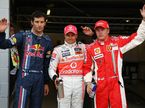 Марк Уэббер (Red Bull Racing), Хейкки Ковалайнен (McLaren Mercedes), Кими Райкконен (Ferrari)