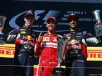 Даниил Квят, Себастьян Феттель и Даниэль Риккардо на подиуме в Венгрии