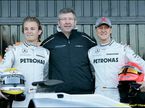 Росс Браун с пилотами Mercedes GP