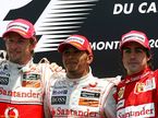 Дженсон Баттон, Льюис Хэмилтон и Фернандо Алонсо на подиуме Гран При Канады, 2010 год