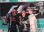 Марк Уэббер, Себастьян Феттель и Дженсон Баттон на подиуме Гран При Китая