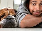 Льюис Хэмилтон и его бульдог Роско, фото из Twitter гонщика