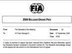 FIA информирует команды о получении апелляции
