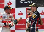 Льюис Хэмилтон и Себастьян Феттель на подиуме Гран При Испании