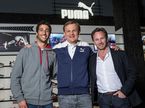 Даниэль Риккардо и Кристиан Хорнер с исполнительным директором Puma Бьорном Гулденом
