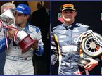 Хуан-Пабло Монтойя после победы в Монако в 2003-м и его сын на подиуме в 2025-м