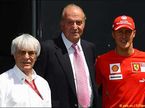Берни Экклстоун, король Иcпании Хуан Карлос и Михаэль Шумахер
