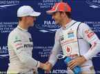 Михаиэль Шумахер и Дженсон Баттон после квалификации в Малайзии