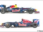 Коллаж из студийных фотографий Red Bull RB5 и Toro Rosso STR4