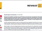 Заявление пресс-службы Renault F1