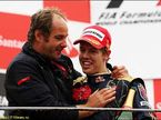 Герхард Бергер поздравляет Себастьяна Феттеля с первой победой, Монца, 2008 год