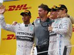 Гонщики Mercedes и Валттери Боттас на подиуме Гран При Австрии 2014 года