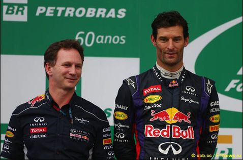 Кристин Хорнер и Марк Уэббер на подиуме Гран При Бразилии