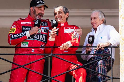 Найджел Мэнселл, Ален Прост и Джеки Стюарт на Фестивале скорости в Гудвуде, фото XPB